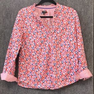 TALBOTS Blouse Size Medium Petite Orange Pink and Blue Floral like NEW